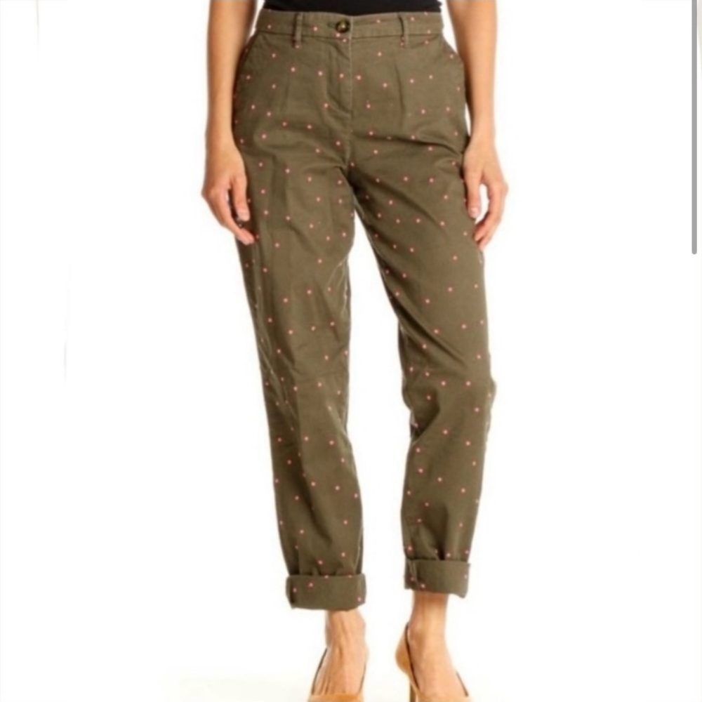 Boden | Polka Dot Cuffed Ankle Tapered Straight Canvas Pants, Women's 12 R